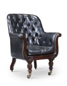 Y A GEORGE IV ROSEWOOD AND BLACK LEATHER UPHOLSTERED LIBRARY ARMCHAIR, CIRCA 1825