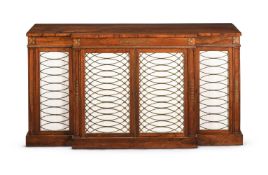 Y A REGENCY ROSEWOOD AND BRASS INLAID BREAKFRONT SIDE CABINET, CIRCA 1820