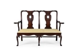 A GEORGE II IRISH MAHOGANY DOUBLE CHAIR BACK SETTEE, MID 18TH CENTURY