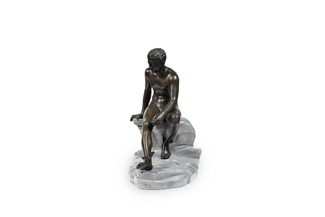 AFTER THE ANTIQUE, A BRONZE FIGURE OF MERCURY SEATED ON A MARBLE BASE, LATE 19TH CENTURY - Image 3 of 4
