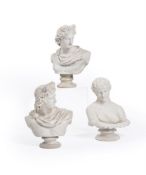 A GROUP OF THREE PARIAN PORCELAIN BUSTS FOR ART UNION OF LONDON, MARKED DELPECH, DATED 1855 AND 1861