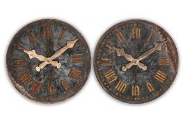 TWO VERY LARGE FRENCH TOWER CLOCK FACES OR DIALS, 19TH CENTURY
