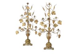 A PAIR OF GILT BRASS CANDELABRA, LAST QUARTER 19TH CENTURY