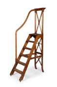 A FLIGHT OF VICTORIAN OAK LIBRARY STEPS, LATE 19TH CENTURY