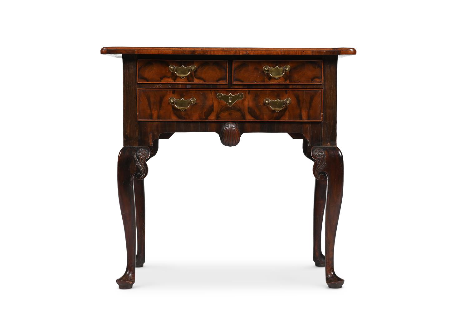 Y AN UNUSUAL GEORGE II OLIVEWOOD AND WALNUT CROSSBANDED SIDE TABLE OR LOWBOY, CIRCA 1750