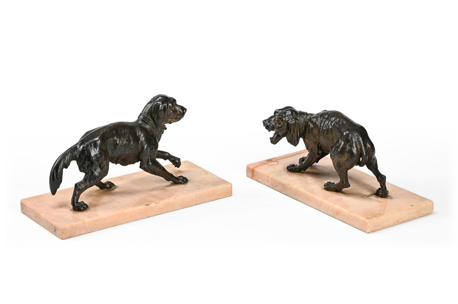 A PAIR OF ANIMALIER BRONZE DOGS ON MARBLE BASES, PROBABLY FRENCH, 19TH CENTURY - Image 2 of 3
