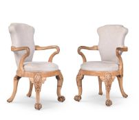 A PAIR OF OAK AND UPHOLSTERED ARMCHAIRS, BY GILLOWS, CIRCA 1860