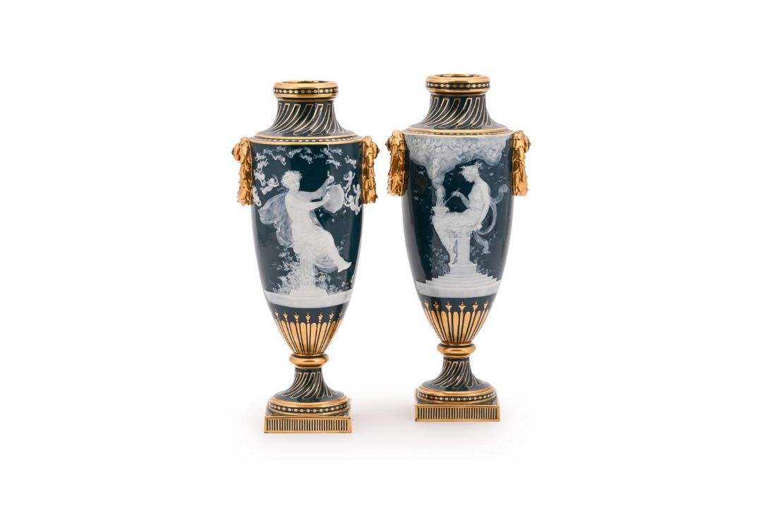 A PAIR OF MINTON PÂTE SUR PÂTE TWO HANDLED VASES, BY ALBOIN BIRKS, EARLY 20TH CENTURY - Image 1 of 4