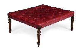 A VICTORIAN MAHOGANY AND BUTTONED LEATHER STOOL OR OTTOMAN, LAST QUARTER 19TH CENTURY