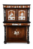 Y A NORTH EUROPEAN ROSEWOOD, EBONY AND IVORY MARQUETRY CABINET ON STAND, MID 19TH CENTURY