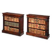 Y A PAIR OF REGENCY ROSEWOOD OPEN BOOKCASES, EARLY 19TH CENTURY
