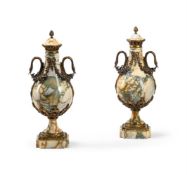 A PAIR OF FRENCH ORMOLU MOUNTED MARBLE VASES, LATE 19TH CENTURY