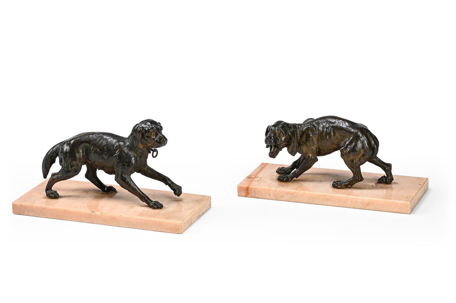 A PAIR OF ANIMALIER BRONZE DOGS ON MARBLE BASES, PROBABLY FRENCH, 19TH CENTURY - Image 3 of 3