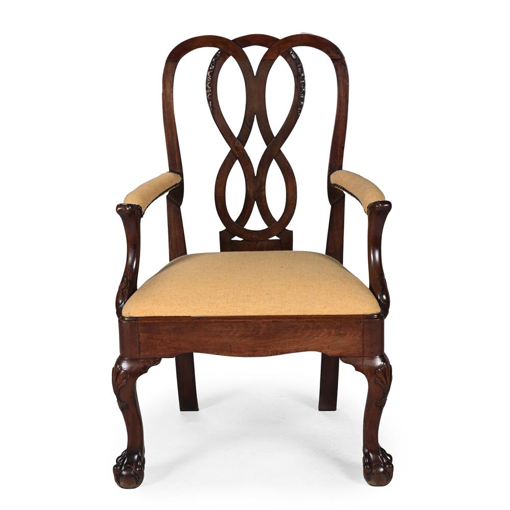 A GEORGE II CARVED MAHOGANY ARMCHAIR, IRISH, CIRCA 1745