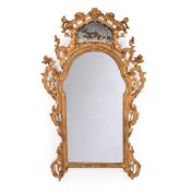 A LARGE CARVED GILTWOOD AND GESSO MIRROR, IN REGENCE STYLE, 19TH CENTURY