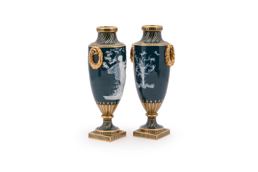 A PAIR OF MINTON PÂTE SUR PÂTE TWO HANDLED VASES, BY ALBOIN BIRKS, EARLY 20TH CENTURY - Image 3 of 4