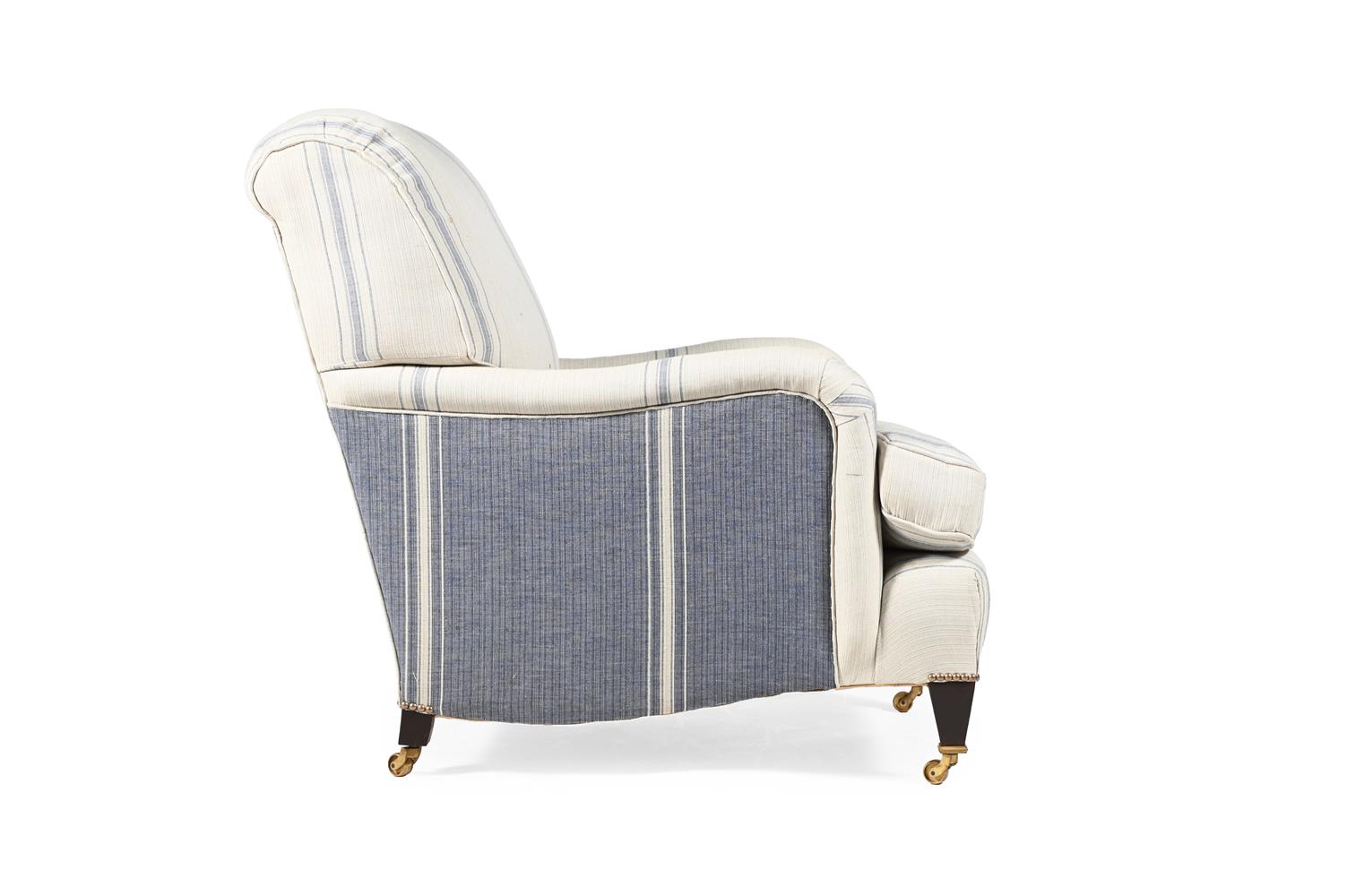 A PAIR OF BEECH AND UPHOLSTERED 'SAVERNAKE' ARMCHAIRS, IN THE MANNER OF HOWARD AND SONS, MODERN - Image 3 of 3