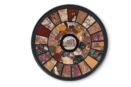 A SMALL ITALIAN MICROMOSAIC AND SPECIMEN MARBLE TABLE TOP, BY ORLANDI ARISTIDE ROME