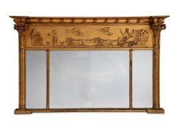 A REGENCY GILTWOOD AND GESSO TRIPTYCH OVERMANTEL MIRROR, CIRCA 1820