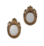 A PAIR OF SMALL ITALIAN CARVED GILTWOOD MIRRORS, POSSIBLY NEAPOLITAN, EARLY 18TH CENTURY