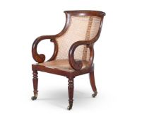 A REGENCY MAHOGANY BERGERE ARMCHAIR, ATTRIBUTED TO GILLOWS, CIRCA 1815