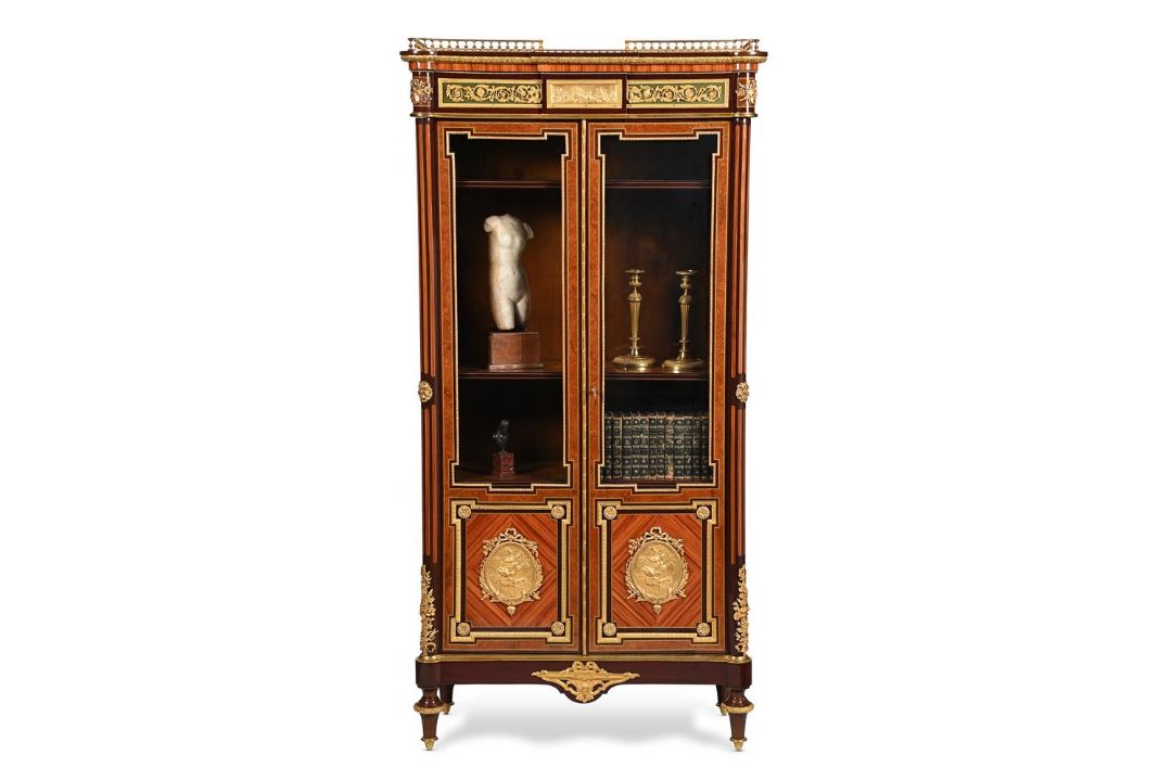 Y A TULIPWOOD, AMBOYNA, FRUITWOOD AND ORMOLU MOUNTED DISPLAY CABINET, THE MOUNTS BY HENRI PICARD, - Image 1 of 4