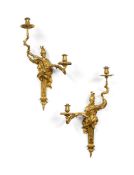 A PAIR OF FRENCH ORMOLU TWIN BRANCH FIGURAL WALL LIGHTS, BY HENRY DASSON