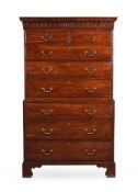 A GEORGE III MAHOGANY CHEST ON CHEST, AFTER DESIGNS BY GEORGE HEPPLEWHITE, CIRCA 1780