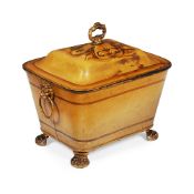 A REGENCY PAINTED METAL COAL BIN AND COVER, CIRCA 1820