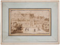 Leclerc (Sébastien), Attributed to. View of a palace garden, with fountain and figures in the …