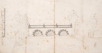 Brown (Lancelot (Capability)), Manner of. Design for a three-arched bridge terminating in a sheet …