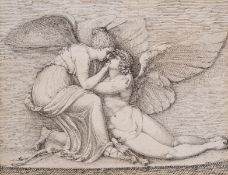 Deare (John) Design for a relief of Cupid and Psyche, pen and ink, 1787