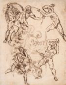 English School (18th century) Sea monster, with design for a vase (recto); Five classical figure …