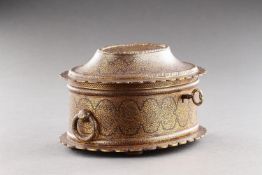 AN INDIAN RAJASTHAN IRON CASKET DECORATED WITH GOLD DAMASCENE, MID 19TH CENTURY
