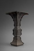 A CHINESE BRONZE SQUARE GU VASE, 17TH CENTURY