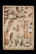 Y A FINE AND RARE PORTUGUESE MACAO CARVED IVORY DEVOTIONAL PLAQUE PORTUGUESE MACAO