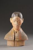 A SERENE CARVED WOOD BUST, BURMA OR NORTHERN VIETNAM