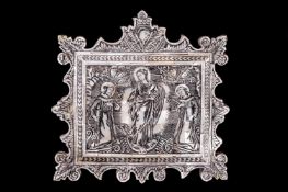 Y A MOTHER-OF-PEARL VENEERED DEVOTIONAL PLAQUE, HOLY LANDS