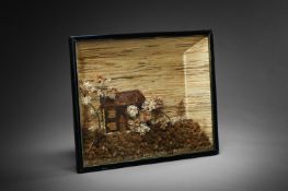 A STRAW-WORK DIORAMA DEPICTING A COUNTRY CABIN, PROBABLY AMERICAN