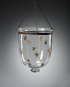 A GLASS HANGING LANTERN WITH GILT ENGRAVED STARS, 20TH CENTURY