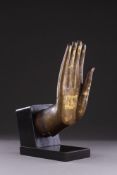 A FINE LARGE GILT BRONZE HAND OF THE BUDDHA SHAKYAMUNI, 16TH CENTURY