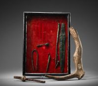 ASSORTED ANTIQUITIES TO INCLUDE: An ancient pick/tool