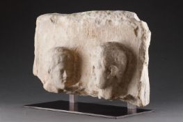 A HELLENISTIC MARBLE FUNERARY STELE IN HIGH RELIEF, CIRCA 2ND CENTURY BC