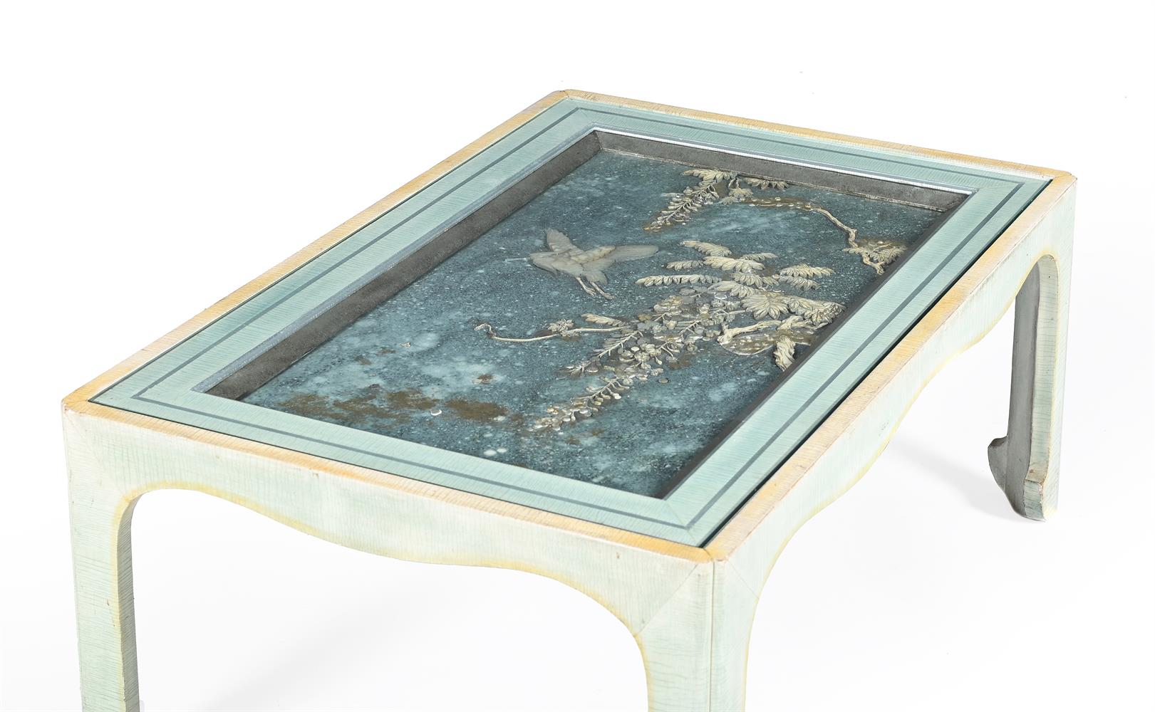 Y TWO PAINTED, GLAZED AND CHINESE PANEL INSET LOW TABLES, AND ANOTHER SIMILAR - Image 6 of 7