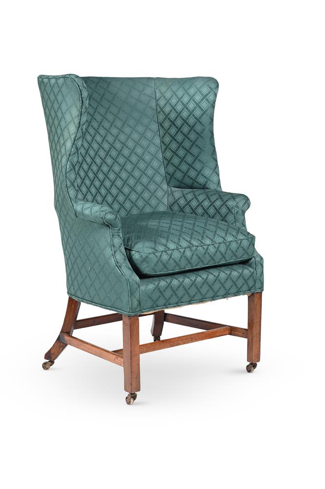 A GEORGE III UPHOLSTERED MAHOGANY WING ARMCHAIR, CIRCA 1780 AND ANOTHER ARMCHAIR - Image 4 of 6