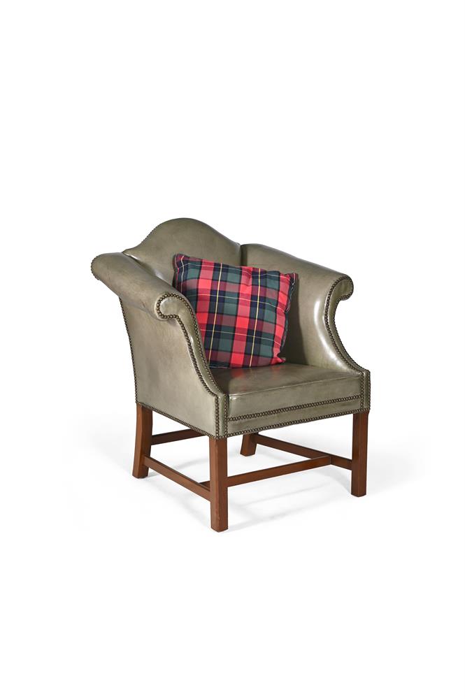 A GEORGE III UPHOLSTERED MAHOGANY WING ARMCHAIR, CIRCA 1780 AND ANOTHER ARMCHAIR - Image 5 of 6