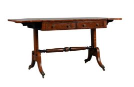 Y A REGENCY FIGURED AND BURR OAK SOFA TABLE, EARLY 19TH CENTURY