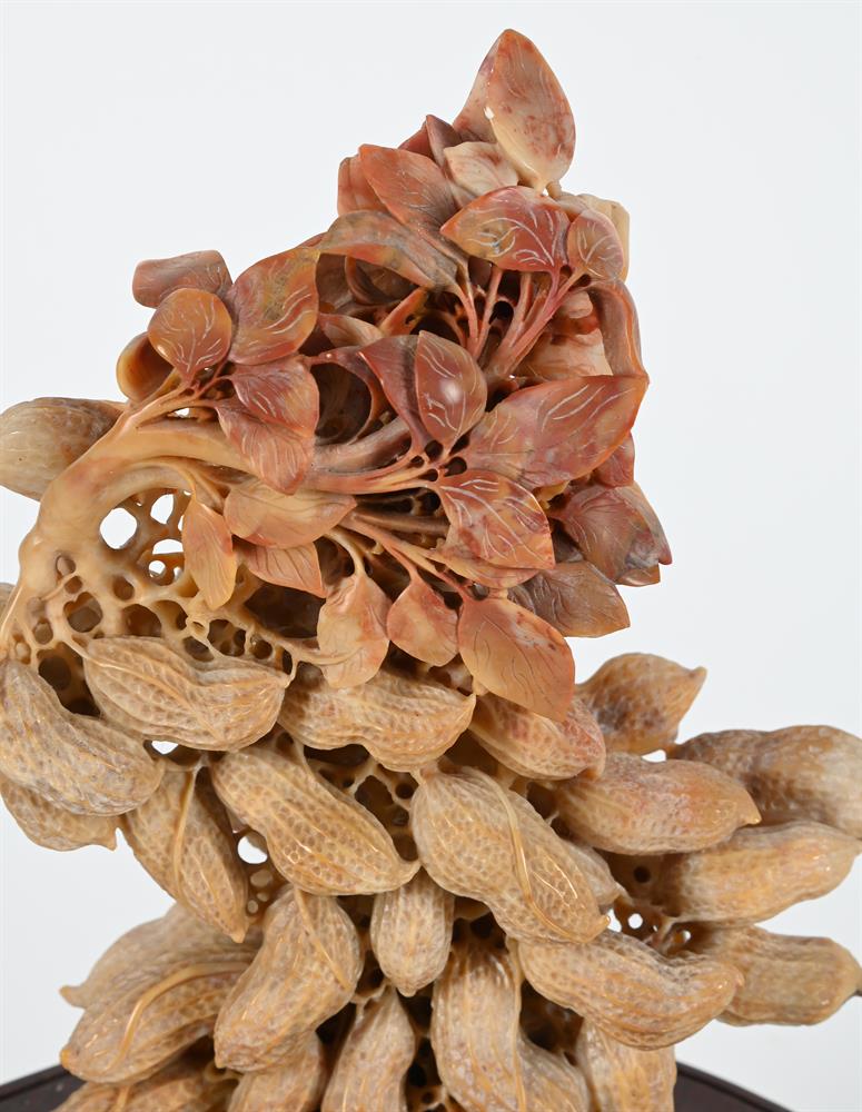 A CHINESE SOAPSTONE CARVING OF PEANUTS AND ROOTS, AND ANOTHER OF A 'SHOU LOU' DEER AND A PINE TREE - Image 4 of 4