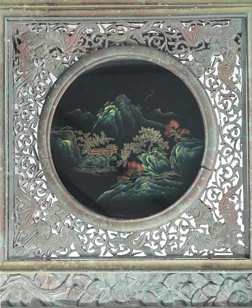 Y TWO PAINTED, GLAZED AND CHINESE PANEL INSET LOW TABLES, AND ANOTHER SIMILAR - Image 7 of 7