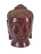 A CHINESE ROSE MARBLE BUDDHA HEAD, 20TH CENTURY
